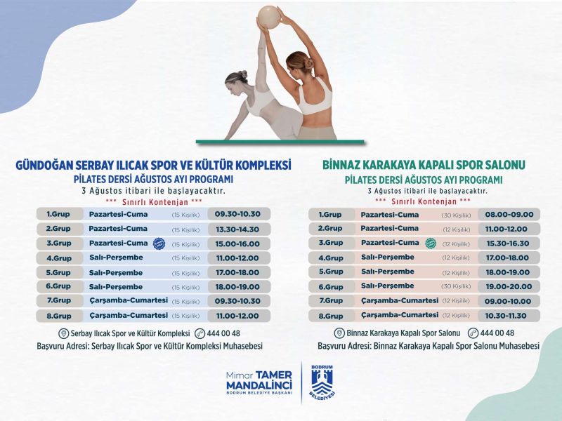 BODRUM BELEDİYESİ AĞUSTOS AYI PİLATES PROGRAMINI BAŞLATIYOR