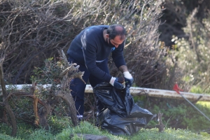 KEDİLER BESLENİP SAHİLDE TEMİZLİK ÇALIŞMASI YAPILDI