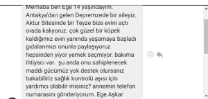 DEPREMDEN KURTULAN EGE’NİN HAYVAN SEVGİSİ