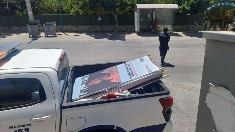 İZİNSİZ ASILAN AFİŞLER TOPLANIYOR