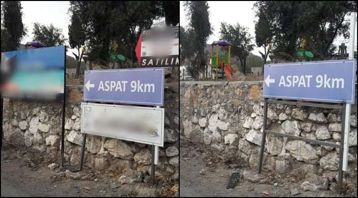 İZİNSİZ ASILMIŞ REKLAM TABELASI VE YÖNLENDİRME LEVHALARI KALDIRILDI